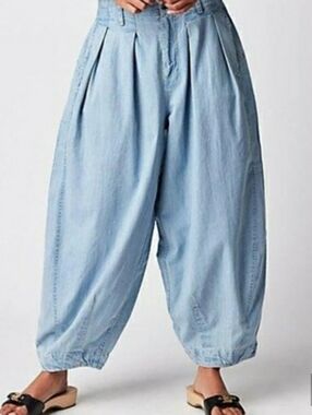 Relaxed Elastic-Waist Blue Men’s Pants